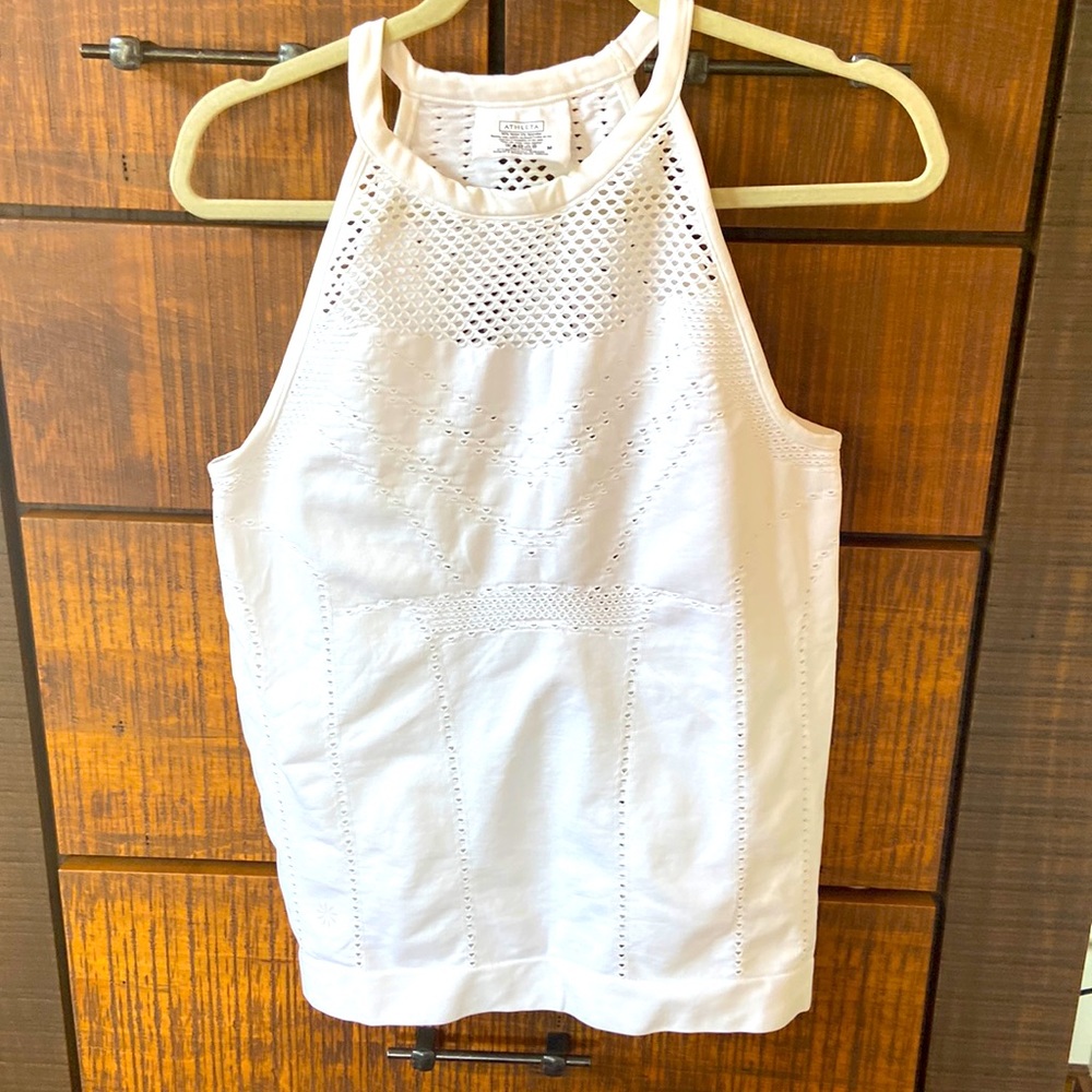 Athleta White Perforated Tank Top Sz M
